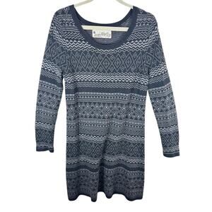 Aventura Gray Patterned Long Sleeve Scoop‎ Neck Knee Length Sweater Dress Size L
